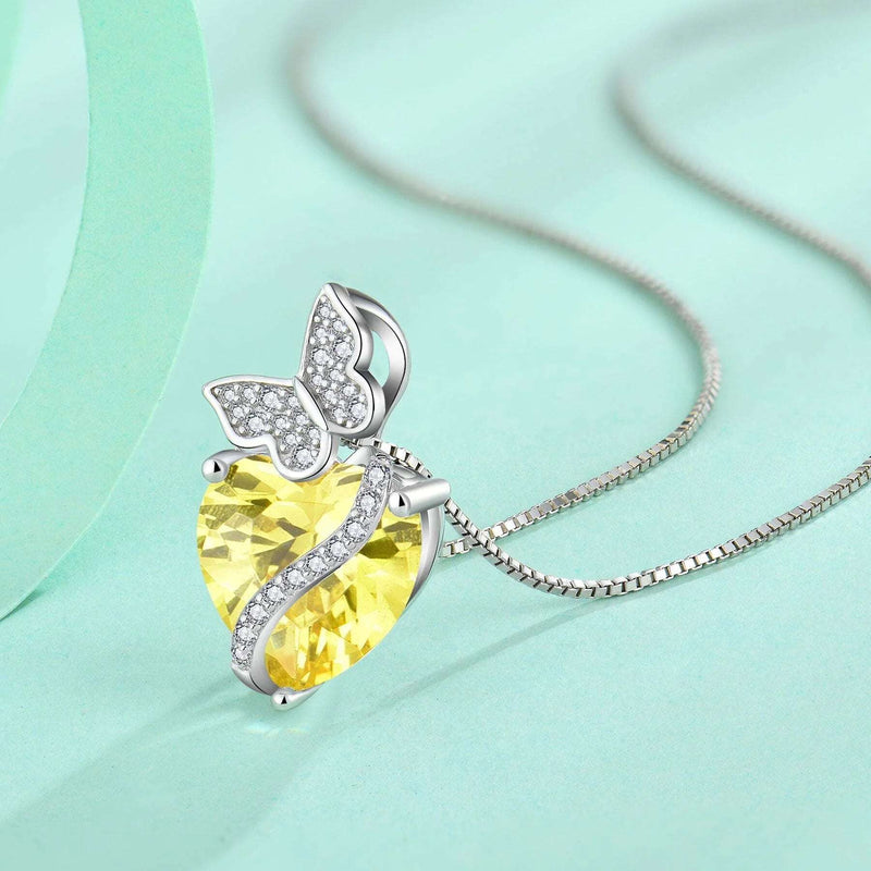 Sterling Silver November Birthstone Heart Necklace Butterfly Pendant Jewelry Gift for Women - Puck's