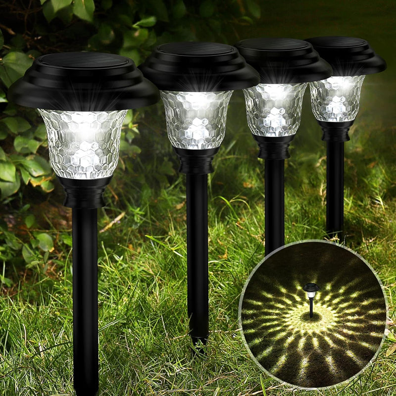 Glass Solar Lights Outdoor, 8 Pack Super Bright Solar Pathway Lights, up to 12 Hrs Long Last Auto On/Off Garden Lights Solar Powered Waterproof, Stainless Steel LED Landscape Lighting for Yard - Puck's