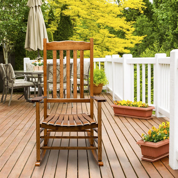 Wood Rocking Chair, Outdoor Wood Rocker for Patio, Garden, Deck, Porch, Original Color - Puck's
