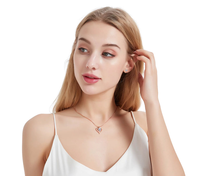 Heart Necklaces for Women 925 Sterling Silver Pendant Necklace Rose Gold White Gold/14K Gold Plated Love Necklace for Her Girlfriend Wife Valentines Day Birthday Women Jewelry Gifts 18"+2" - Puck's