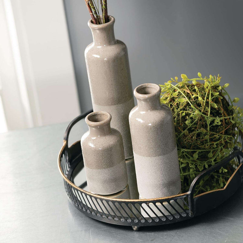 Two-Toned Grey Ceramic Vase Set, Farmhouse Decor, Home Decorative Vases for Your Kitchen, Bedroom, Office, Living Room, Bathroom, & Shelf Centerpiece Table Decorations (CM2859) - Puck's