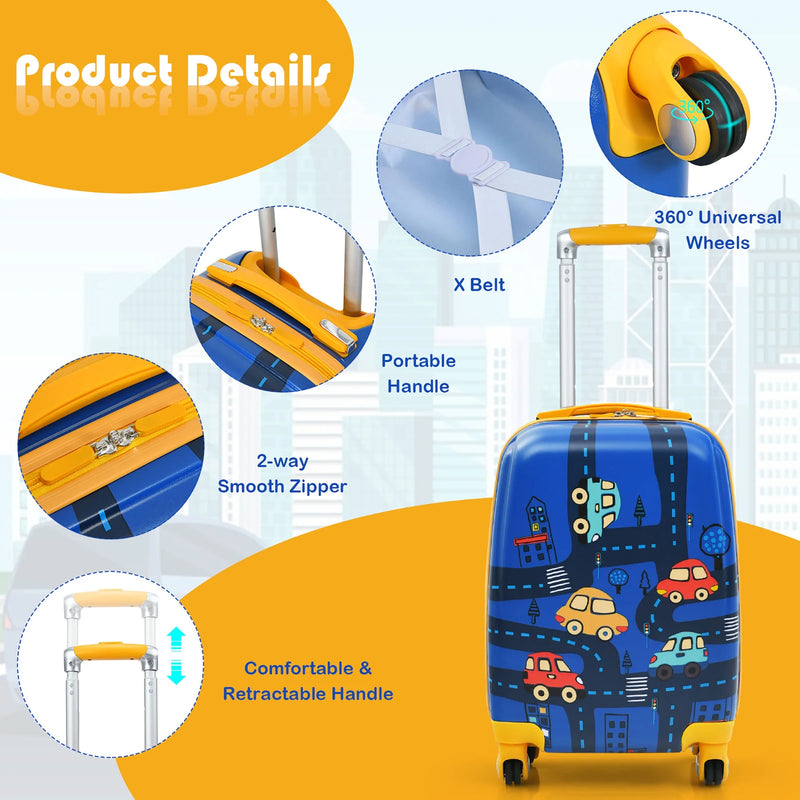 2PC Kids Carry on Luggage Set 12'' Backpack & 18'' Rolling Suitcase for Travel - Puck's