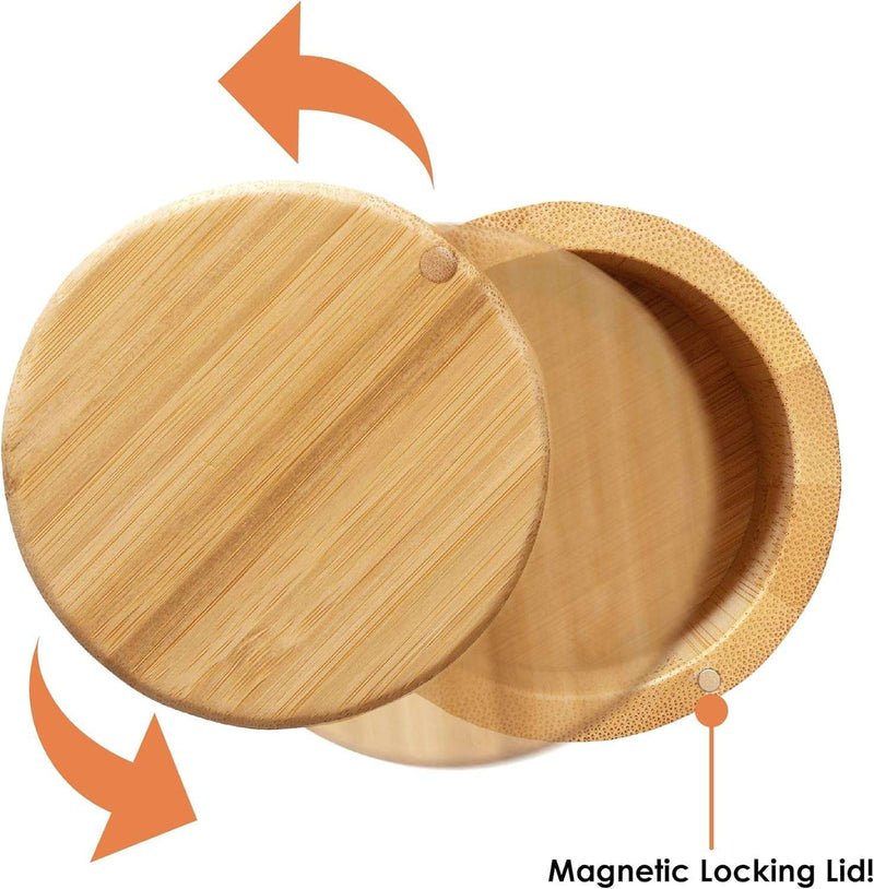 Salt Cellar Bamboo Storage Box with Magnetic Swivel Lid, 6 Ounce Capacity - Puck's