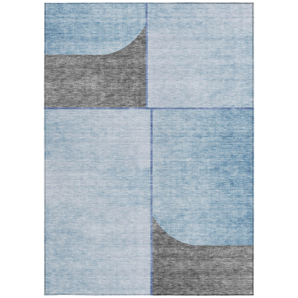 10' X 14' Sky Blue And Denim Blue Abstract Washable Indoor Outdoor Area Rug-5