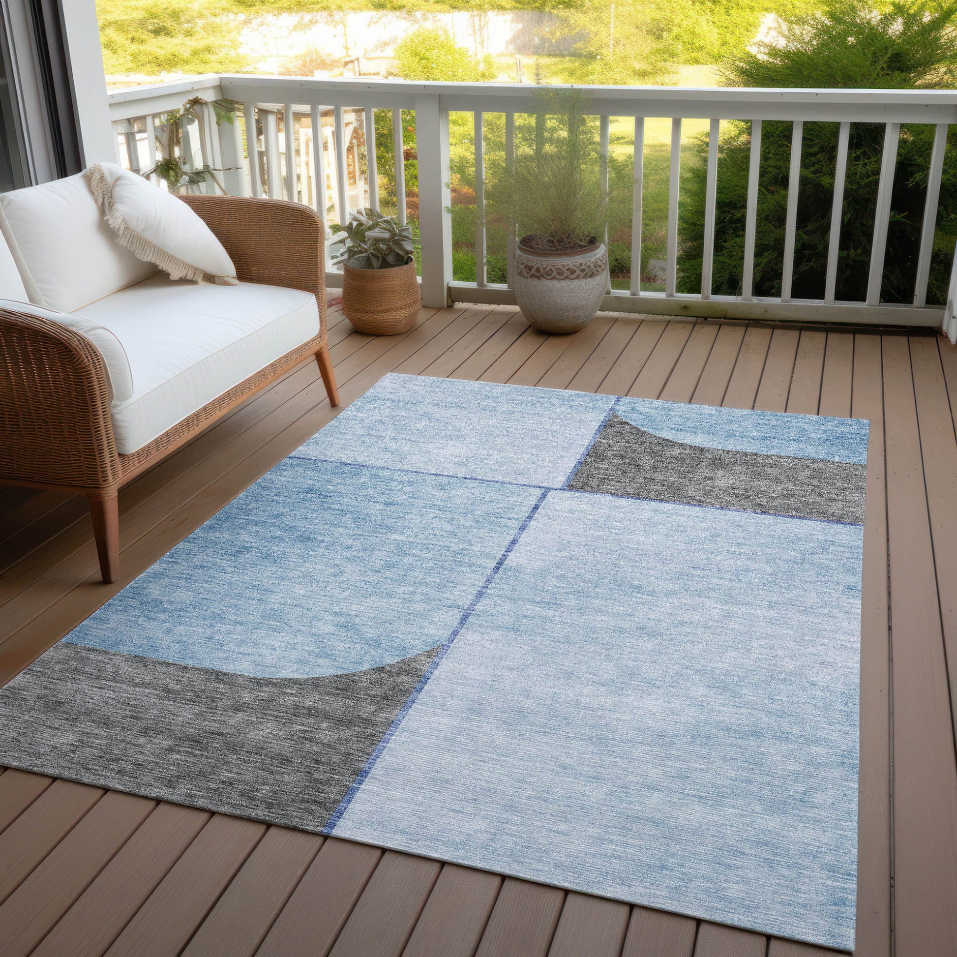 10' X 14' Sky Blue And Denim Blue Abstract Washable Indoor Outdoor Area Rug-6