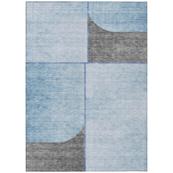 10' X 14' Sky Blue And Denim Blue Abstract Washable Indoor Outdoor Area Rug-1
