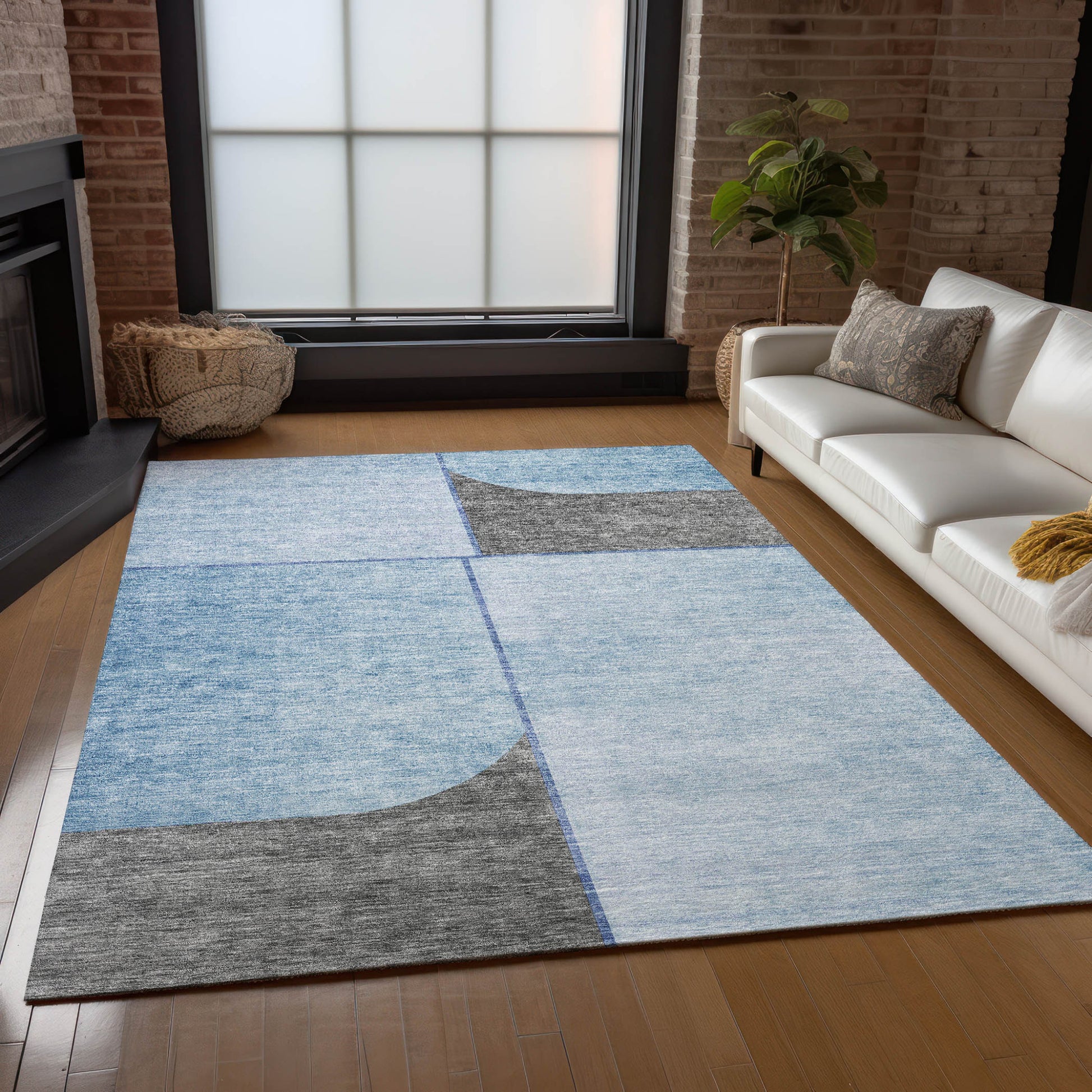 10' X 14' Sky Blue And Denim Blue Abstract Washable Indoor Outdoor Area Rug-8