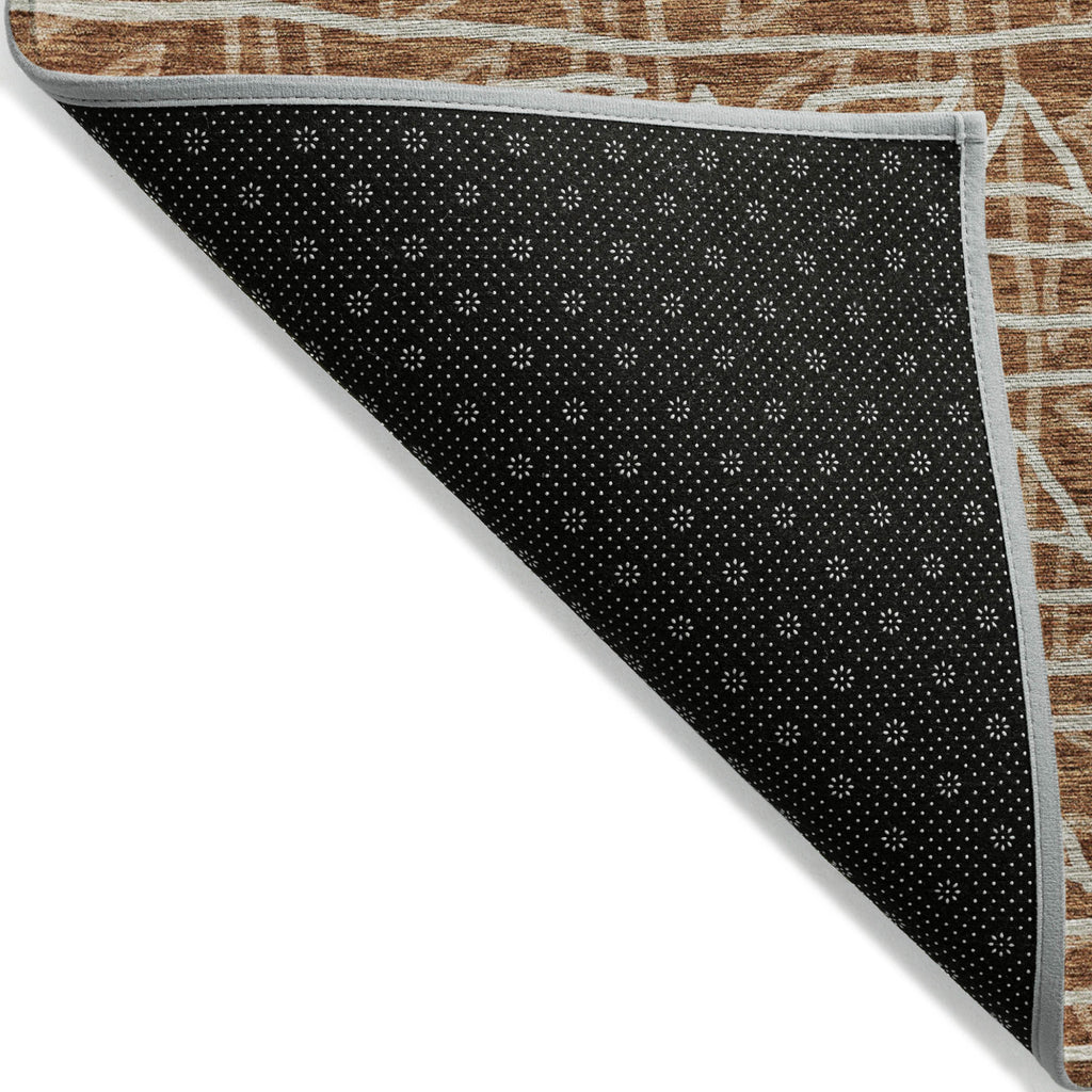 10' X 14' Terra Cotta Copper And Beige Geometric Washable Indoor Outdoor Area Rug-2