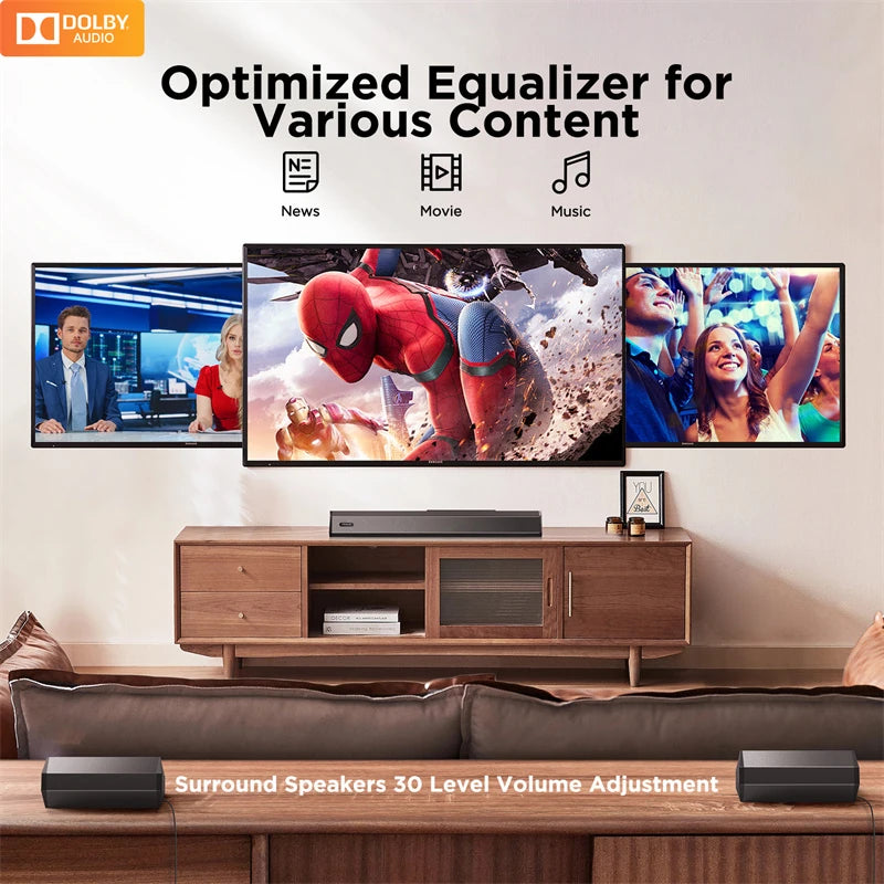 Hiwill D51W Dolby 5.1CH Soundbar Theater Sound Bar Surround Sound System 6 Drivers 3D Surround Sound Powerful Bass 3EQ Modes Wired Soundbar with 6.5'' Wireless Subwoofer - Puck's