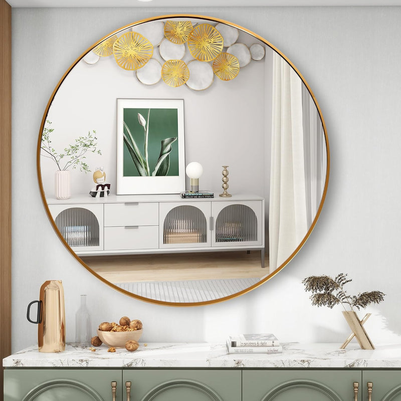 Gold round Mirror, round Mirror 19.6 Inch, Gold Circle Mirror Metal Frame, round Wall Mounted Mirrors for Living Room, Bathroom, Wall, Entryway, Vanity,Trend Style - Puck's