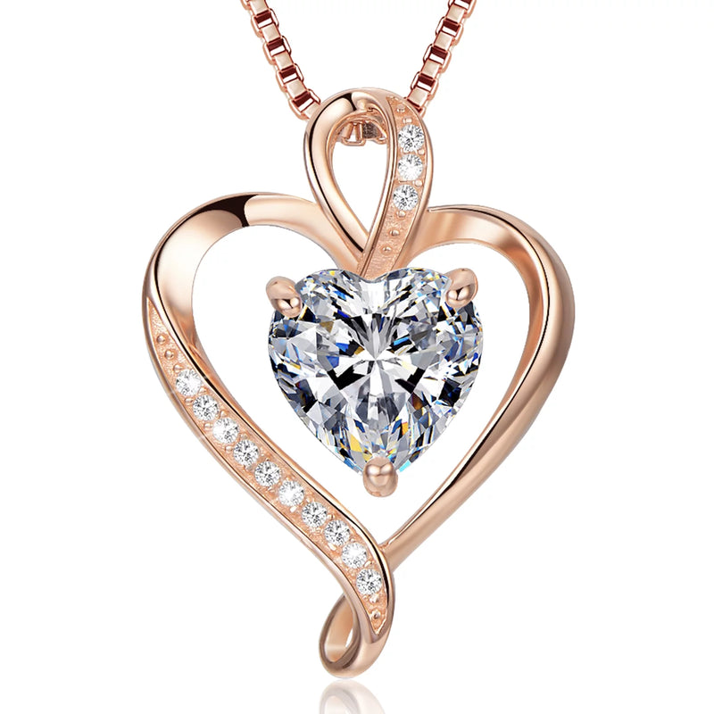 Heart Necklaces for Women 925 Sterling Silver Pendant Necklace Rose Gold White Gold/14K Gold Plated Love Necklace for Her Girlfriend Wife Valentines Day Birthday Women Jewelry Gifts 18"+2" - Puck's