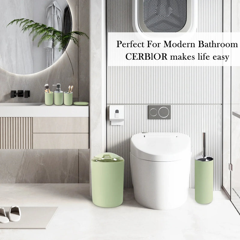 6-Pieces Plastic Soap Dispenser Toothbrush Holder, Avocado Green - Puck's