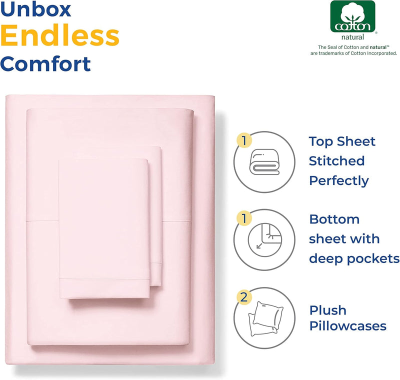 Pure Egyptian Quality Queen Size Cotton Bed Sheet Set - 600 TC Luxury 4 Piece 100% Cotton Bedsheets and Pillow Cases for Queen Beds - Soft, Sateen Weave, Deep Pocket Fitted and Flat Sheets - (Blush) - Puck's