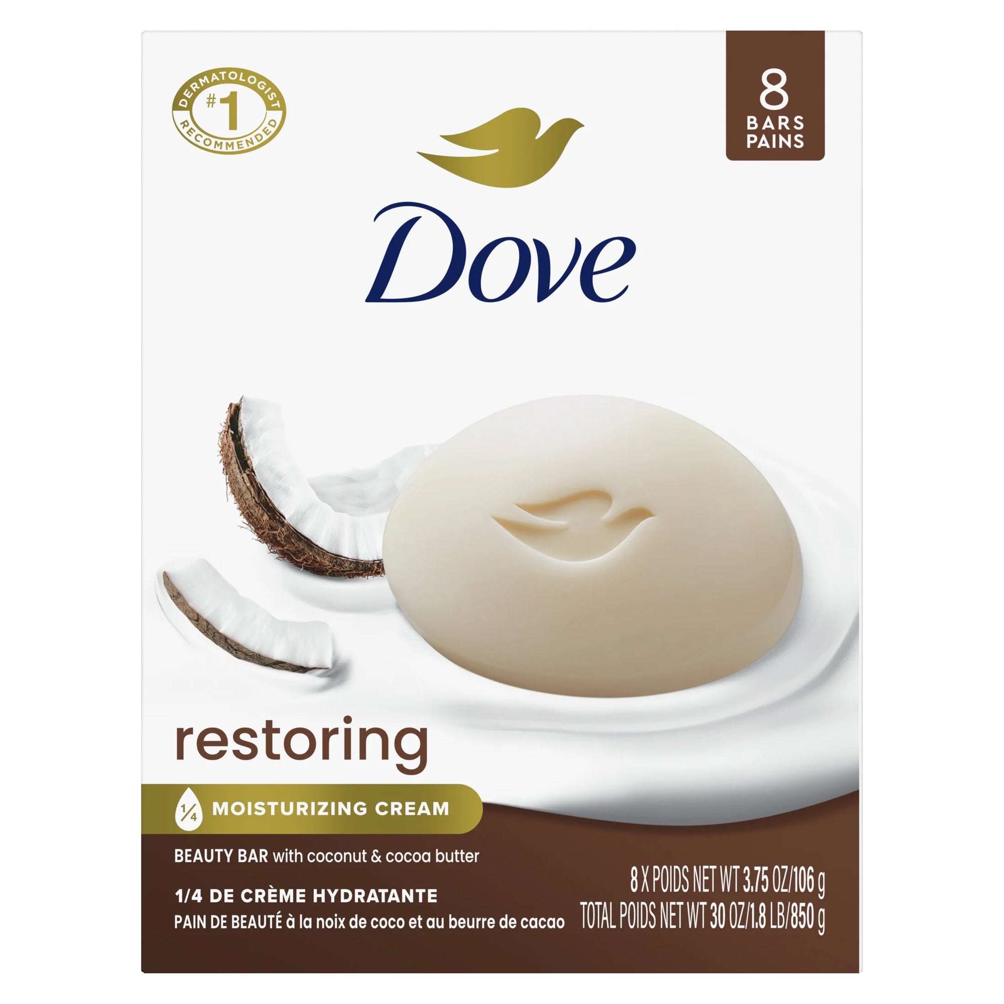 Beauty Bar Soap for Women Restoring Coconut & Cocoa Butter All Skin, 3.75 Oz 8 Bars - Puck's
