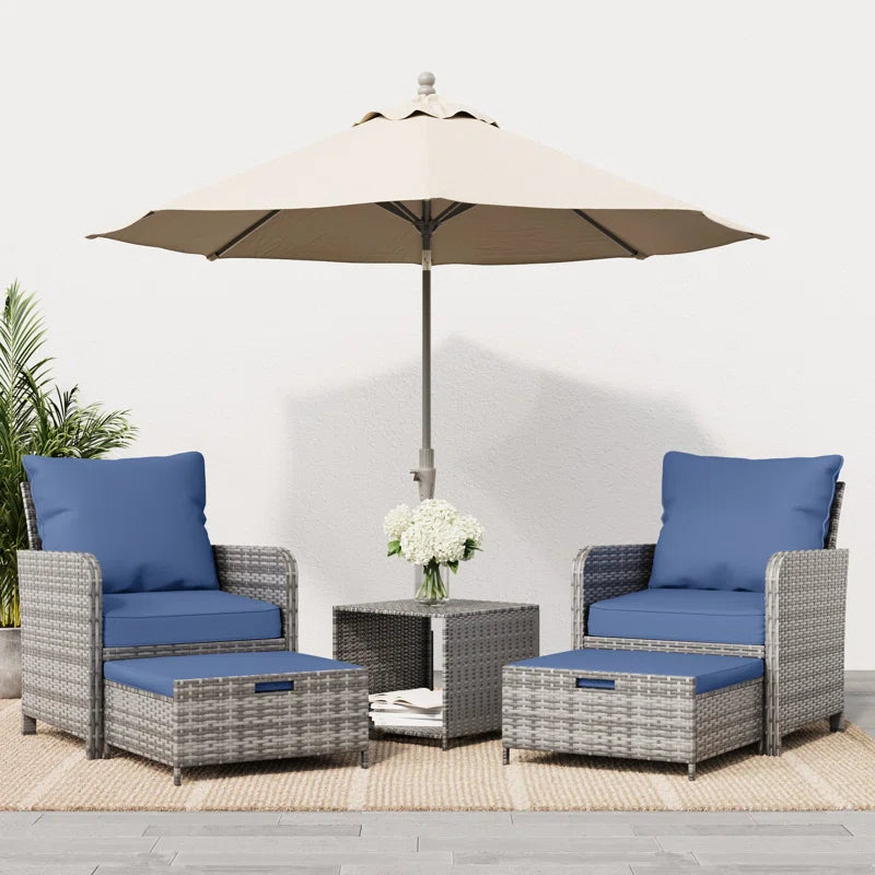 Idamarie 5 Piece PE Wicker Rattan Outdoor Conversation Set with Ottoman - Puck's