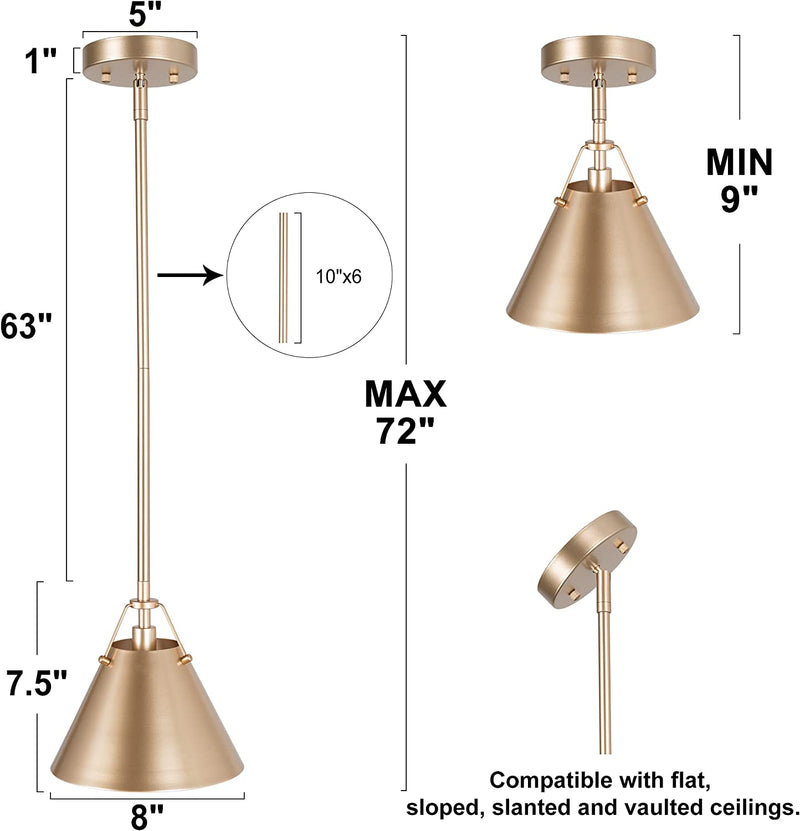 Gold Pendant Lighting, Modern Hanging Light Fixture for Kitchen Island, Hallway, Dining Room, Foyer and Bedroom - Puck's