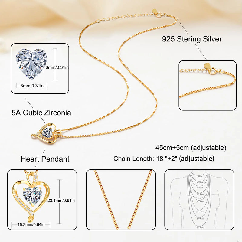 Heart Necklaces for Women 925 Sterling Silver Pendant Necklace Rose Gold White Gold/14K Gold Plated Love Necklace for Her Girlfriend Wife Valentines Day Birthday Women Jewelry Gifts 18"+2" - Puck's