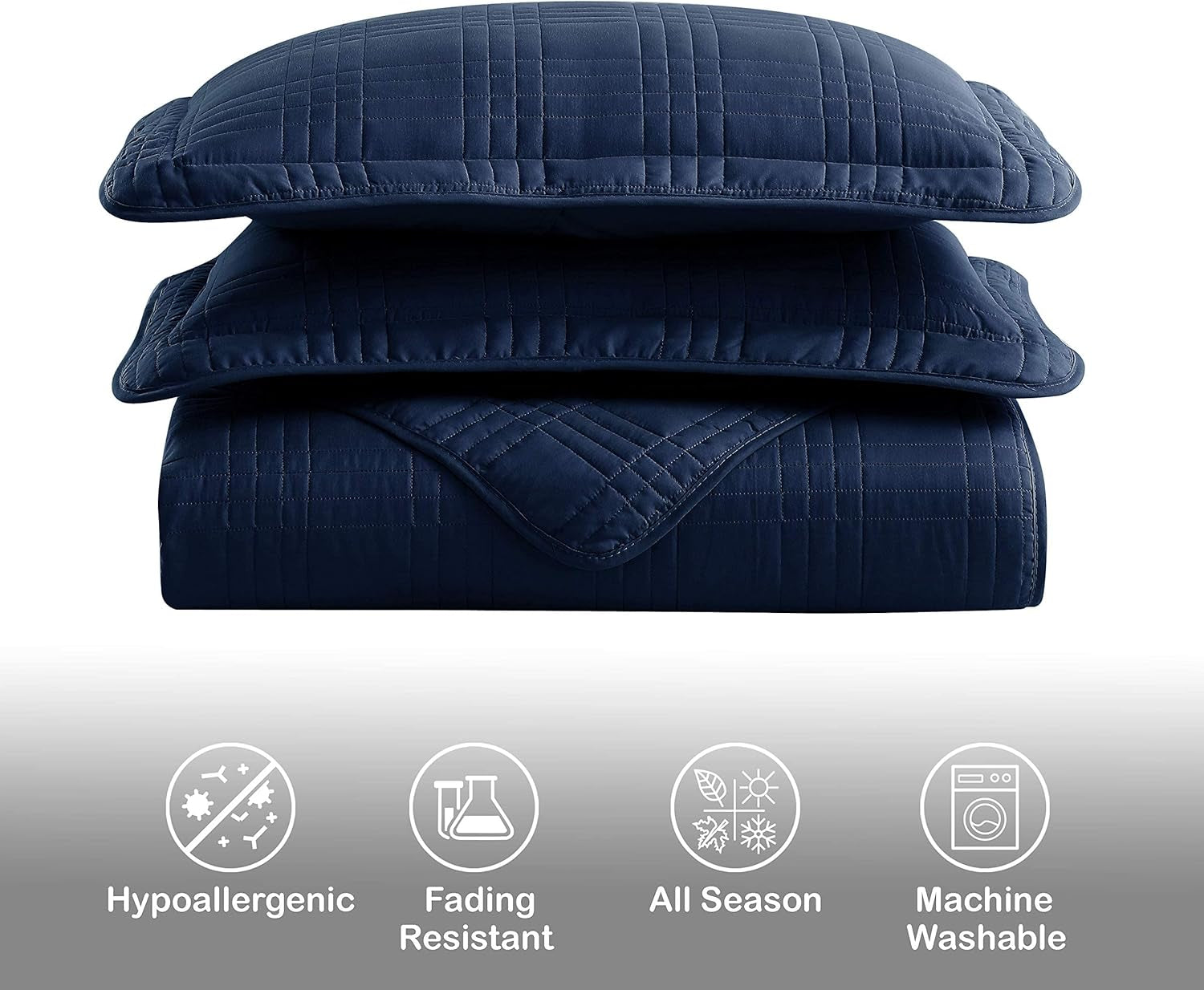 Kingston Queen Size Bedspread Set, 3-Piece Navy Oversized Quilted Microfiber Lightweight Bedspread Coverlet (100"X106") for All Seasons - Puck's