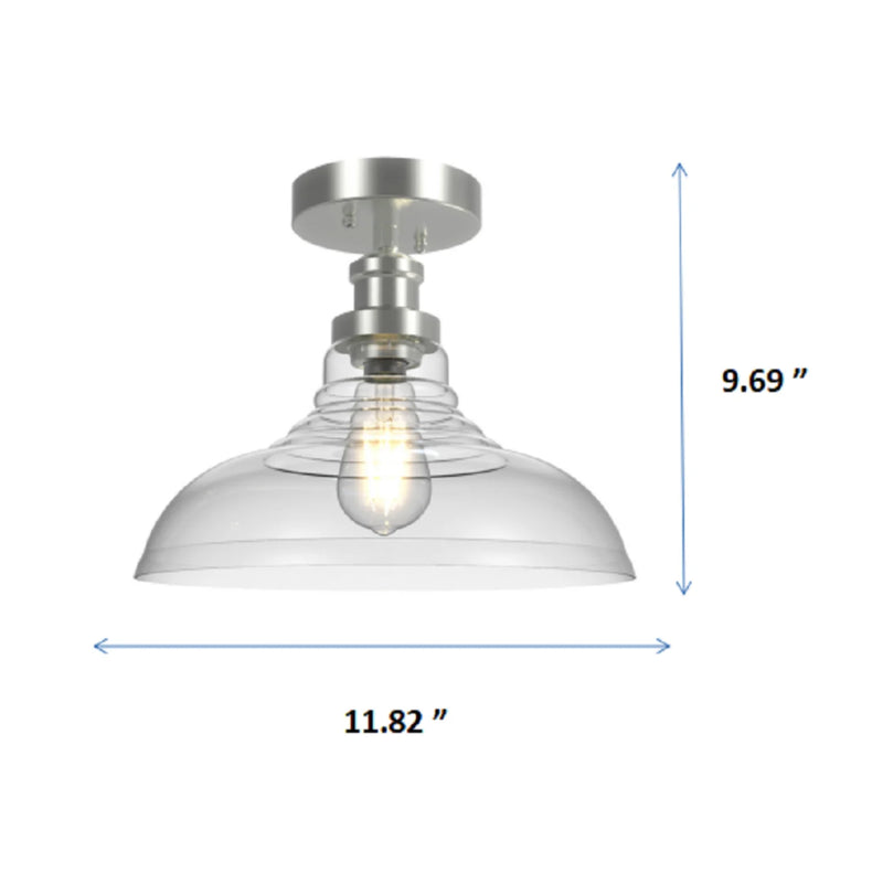 12" Farmhouse Nickel Flush Mount Ceiling Light, Metal Base Clear Glass Shade - Puck's