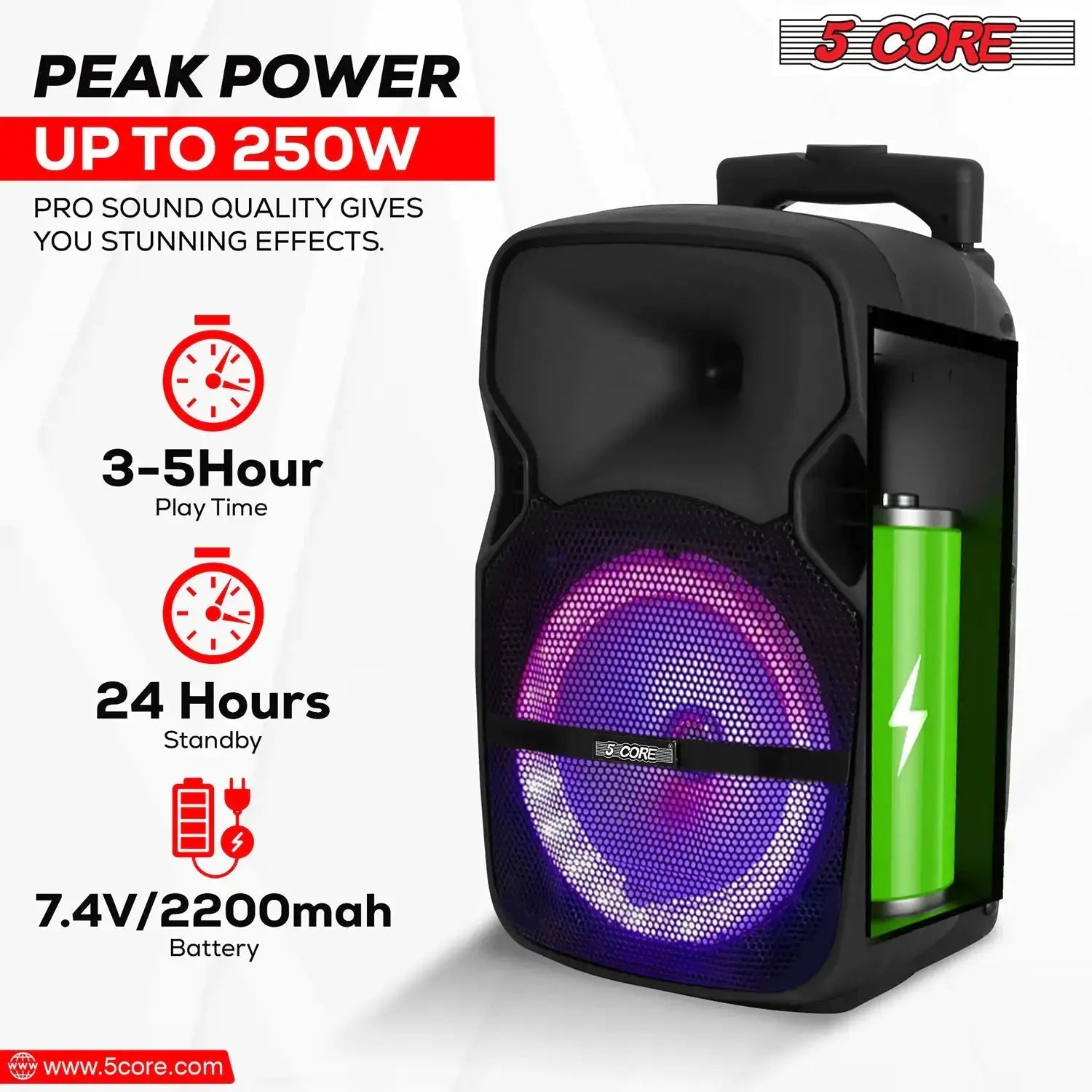 5Core 8 inch PA Portable Bluetooth Party Speaker Karaoke Boombox + 2 - Puck's