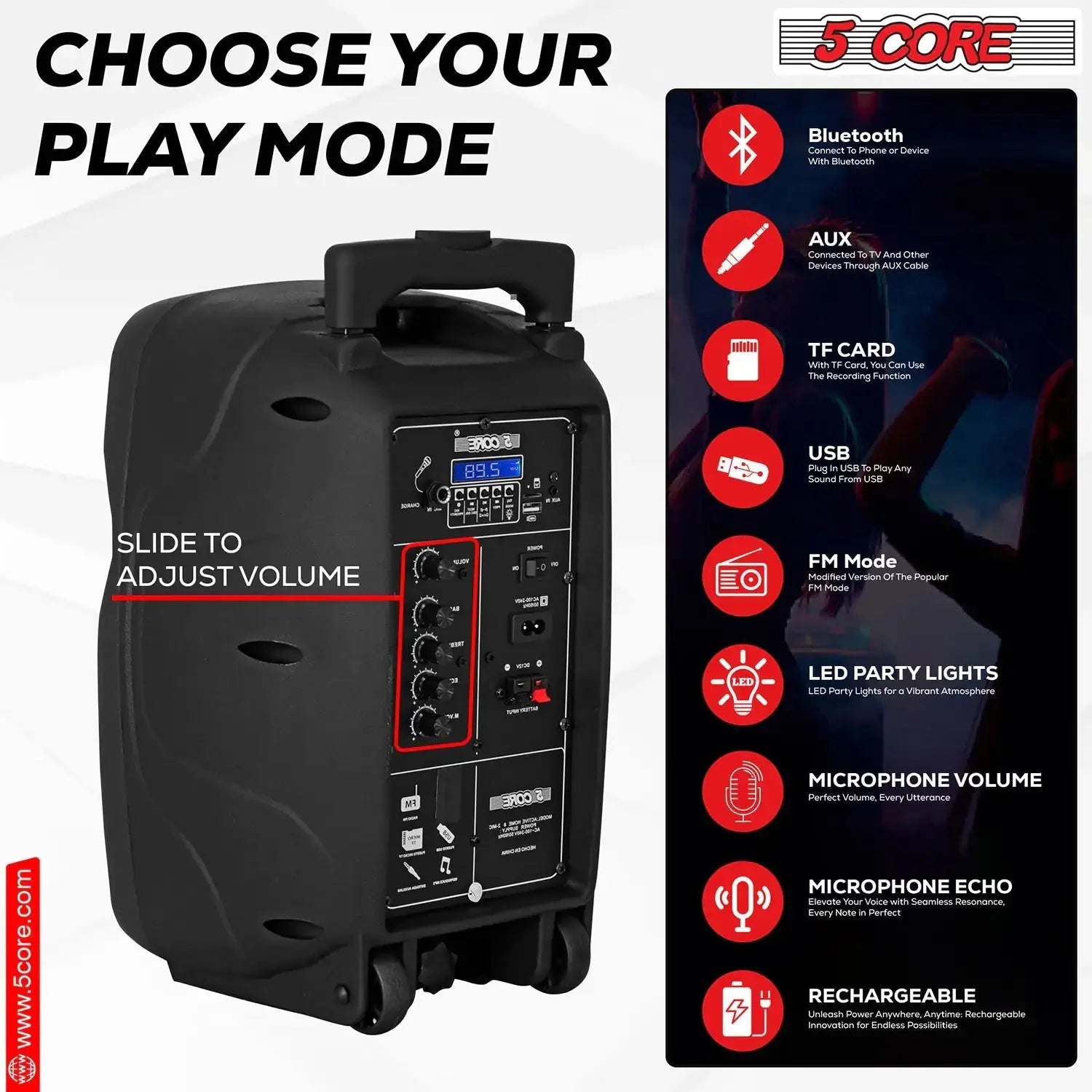 5Core 8 inch PA Portable Bluetooth Party Speaker Karaoke Boombox + 2 - Puck's