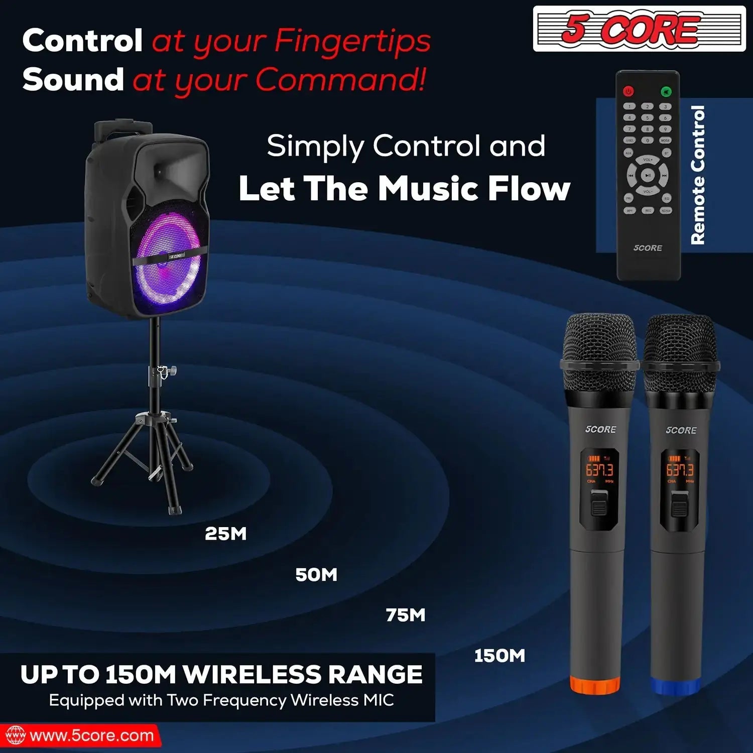 5Core 8 inch PA Portable Bluetooth Party Speaker Karaoke Boombox + 2 - Puck's
