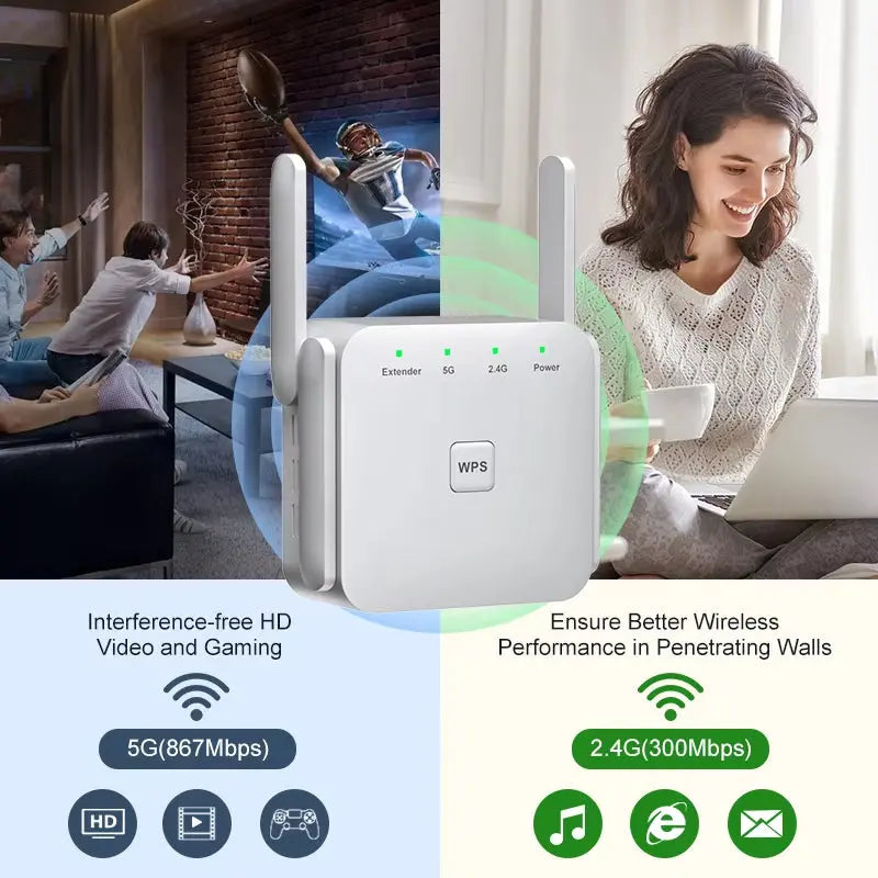 5Ghz Wifi Repeater AC1200 Wi-Fi Booster Wifi Extender Amplifier 2.4G/5Ghz Wi-Fi Signal Booster Long Range Network Access Point - Puck's