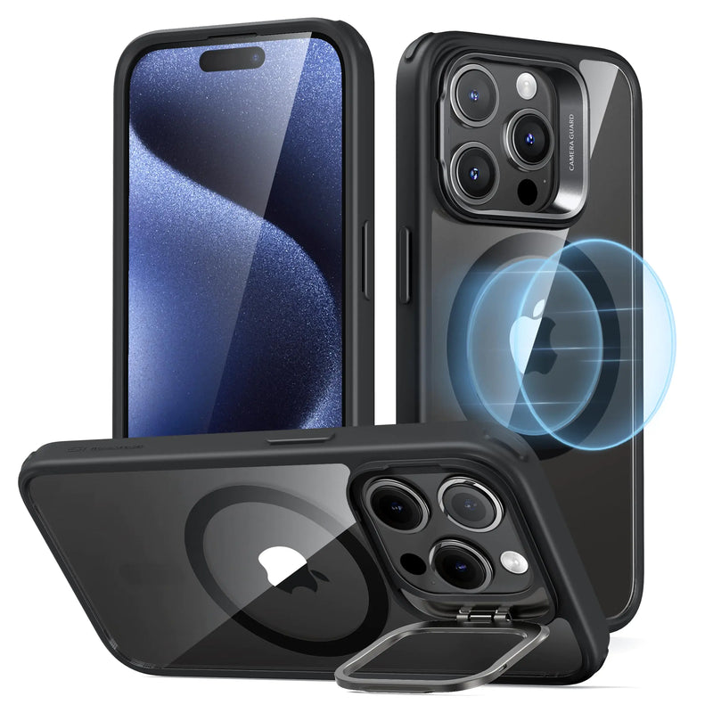 ESR for iPhone 15 Plus Case, Compatible with MagSafe, Military-Grade Protective Case, Built-in Stash Stand Phone Case, Scratch-Resistant Back Cover, Classic Series, Clear - Puck's