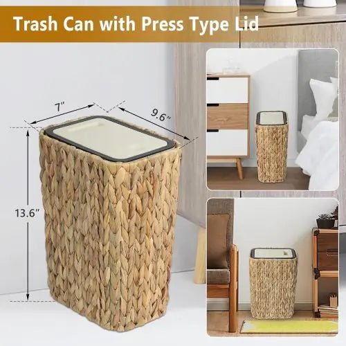 2-in-1 Wicker Bin With Pressed Top Cover, Woven Waste Paper Basket And Basket For Bathroom, Kitchen, Living Room, Bedroom Unavailable Platforms- Welfel - Puck's