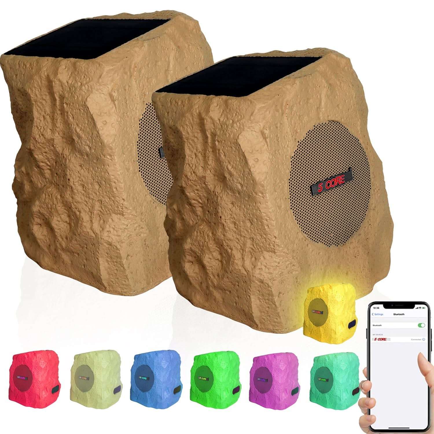 5Core Outdoor Wireless Speakers Bluetooth Rock Waterproof Linkable TWS Garden Speaker BROWN - Puck's