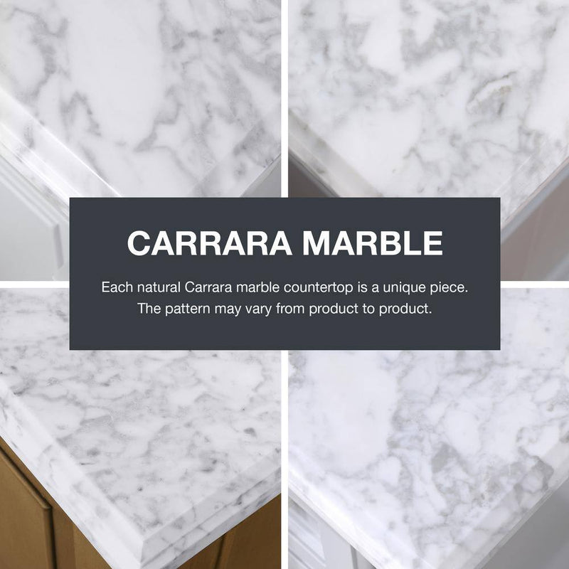 Sonoma 60 In. Dubbele Wastafel Almond Latte Badmeubel met Carrara Marmeren Bovenblad (Gemonteerd) - Puck's