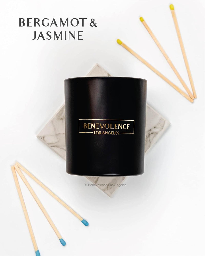 Bergamot & Jasmine Scented Candle | Soy Candles, Black Candle for Home | Gifts for Women and Men | Home Fragrance | Aromatherapy | 8Oz, 45 Hour Burn - Jasmine - Puck's
