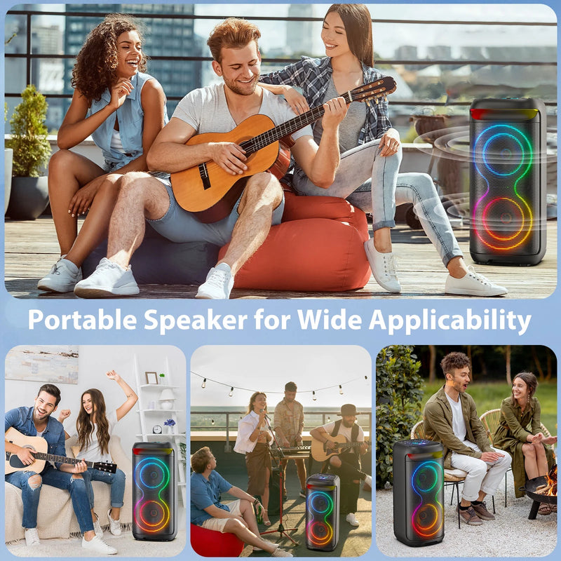 Speaker, Big Bluetooth Speaker with DJ Lights, Portable Large Outdoor Speakers Wireless Bluetooth Party Speaker with Remote Control, Stereo Speakers, Graduation Gift, T20