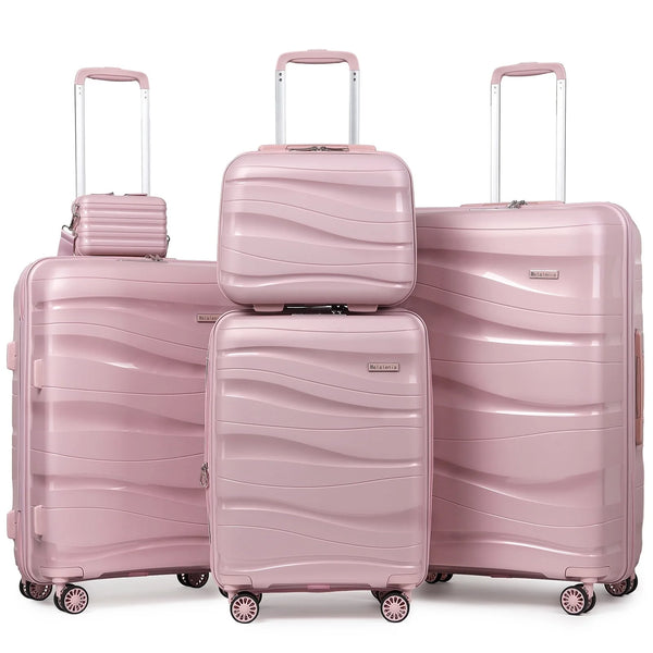 5 Piece Luggage Set PP Hardside Spinner Luggage - (Expandable Carry-On Suitcase20")(24" 28")-Rose Gold - Puck's