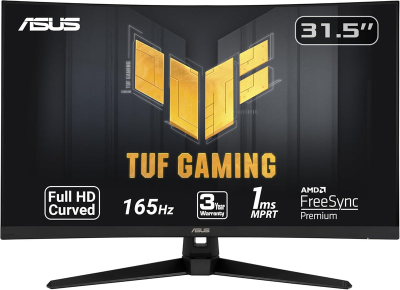 TUF Gaming VG328H1B 32” Curved Monitor, 1080P Full HD, 165Hz (Supports 144Hz), Extreme Low Motion Blur, Adaptive-Sync, Freesync Premium, 1Ms, Eye Care, HDMI D-Sub - Puck's