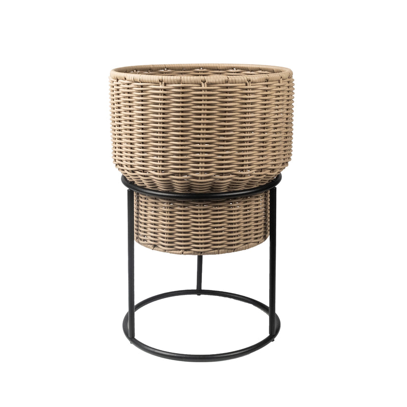 12 Inch Celeste Resin Planter with Metal Stand, Indoor or Outdoor Use - Puck's