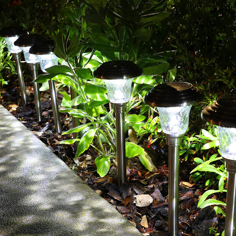 LED Auto Solar Powered Outdoor Path Lights with Watertight Lens for Garden Yard & Pathway, Bright Waterproof Landscape & Patio Lighting, Dusk to Dawn (Glass - White) - Puck's