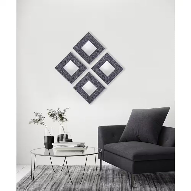 11.25 X 11.25 Inches Set of 4 Accent Wall Mirrors Silver Grey Mosaic Wall Decor - Puck's