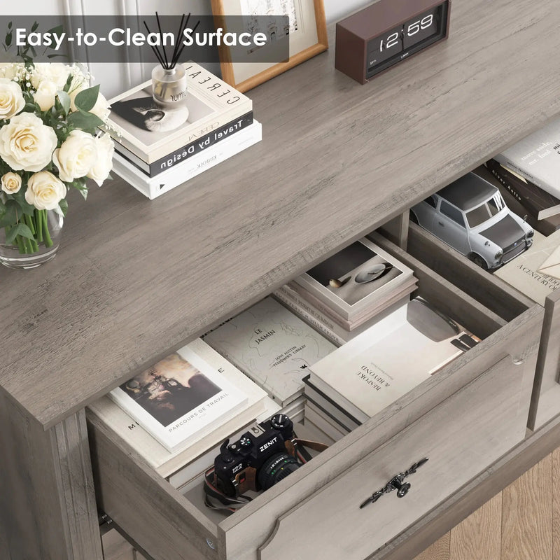 6 Drawer Bedroom Dresser, Farmhouse Wood Storage Drawer Chest Cabinet for Living Room Entryway, Gray - Puck's