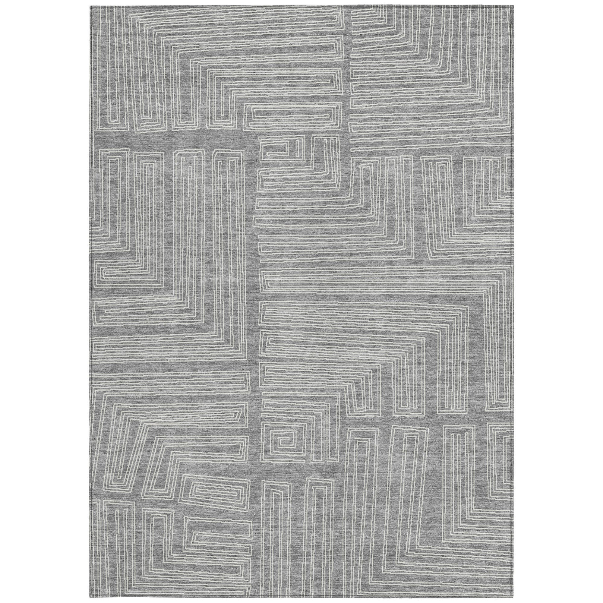9' X 12' Gray And Ivory Geometric Washable Indoor Outdoor Area Rug-5