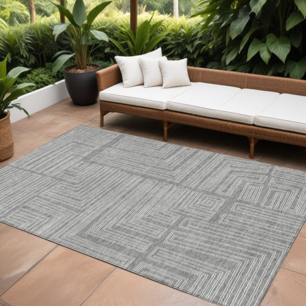9' X 12' Gray And Ivory Geometric Washable Indoor Outdoor Area Rug-0