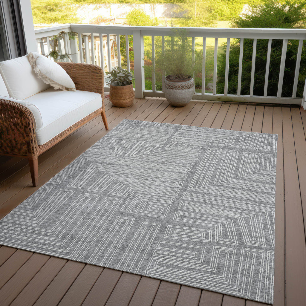9' X 12' Gray And Ivory Geometric Washable Indoor Outdoor Area Rug-6