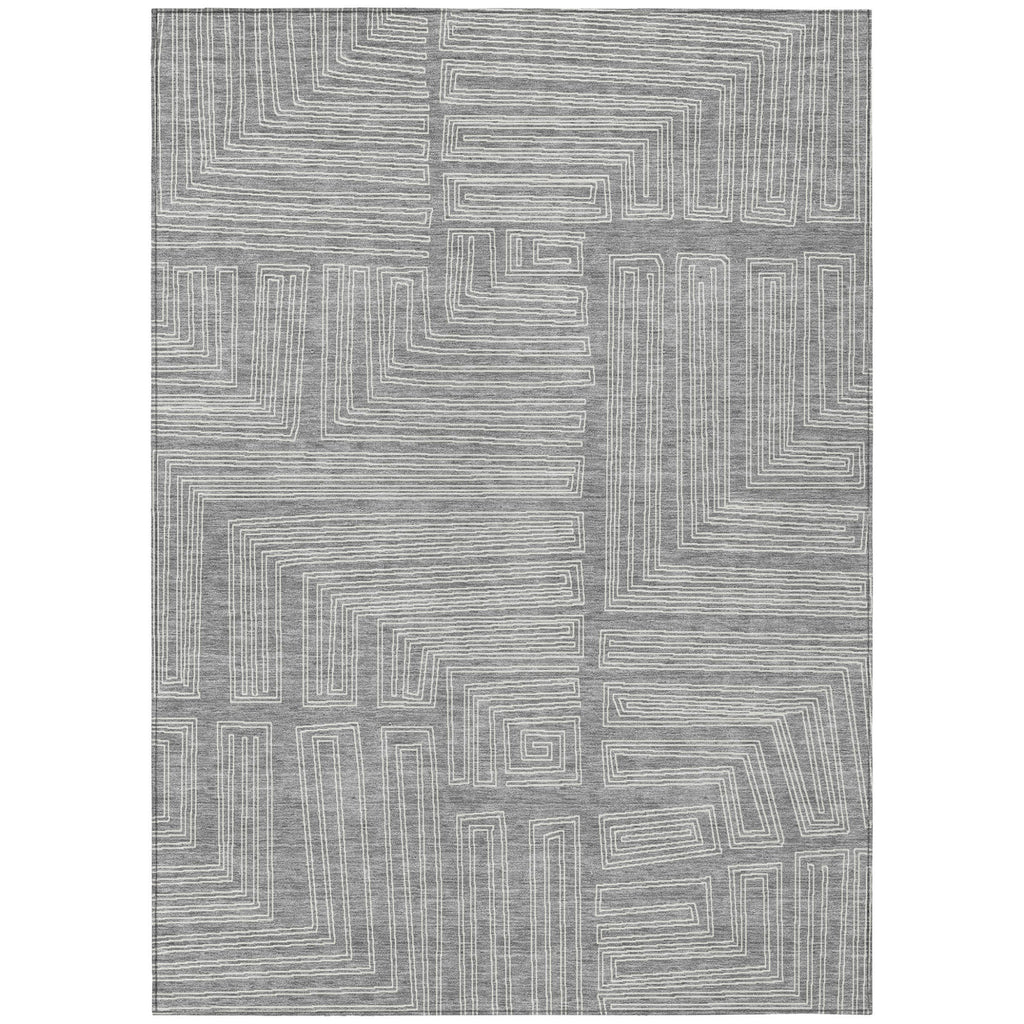 9' X 12' Gray And Ivory Geometric Washable Indoor Outdoor Area Rug-1