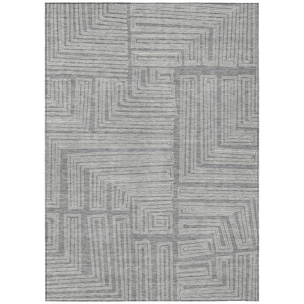 9' X 12' Gray And Ivory Geometric Washable Indoor Outdoor Area Rug-1