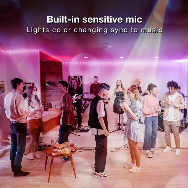 100Ft LED Strip Lights, 2 Rolls of 50Ft Music Sync RGB Color Changing Strip Lights with IR Remote for Bedroom Decoration - Puck's