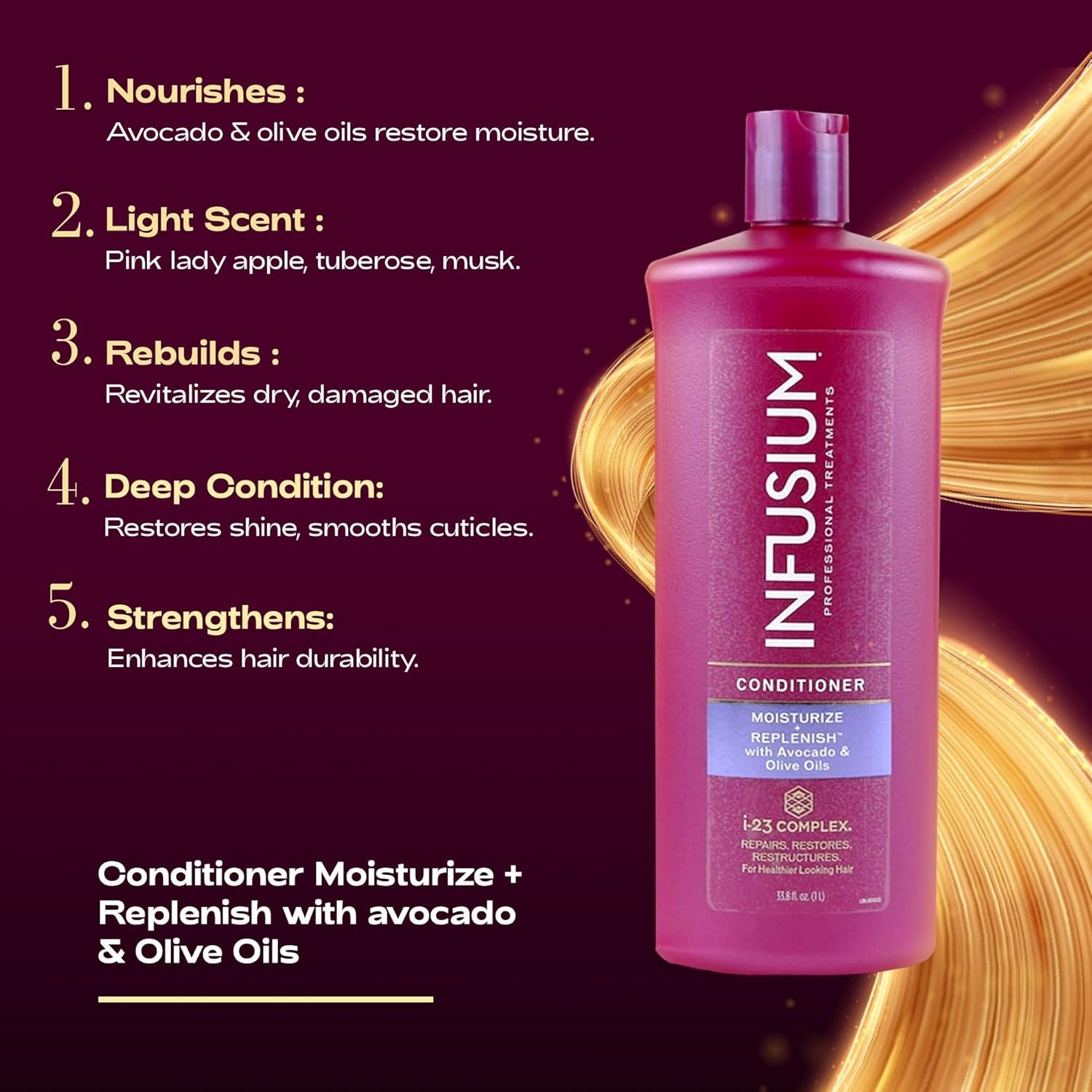 Moisturize and Replenish Conditioner - Hair Conditioner for Dry Hair - with Avocado and Olive Oils - Conditioner for Women - 1 L - Puck's