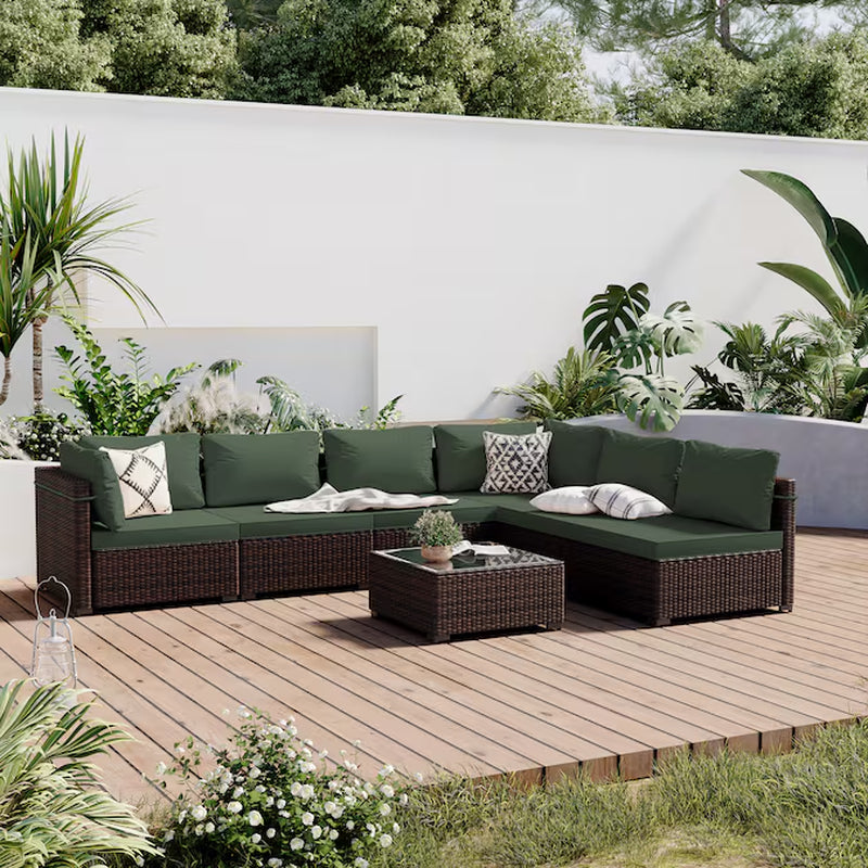 7 -Piece Rattan Patio Conversation Set with Beige Cushions - Puck's