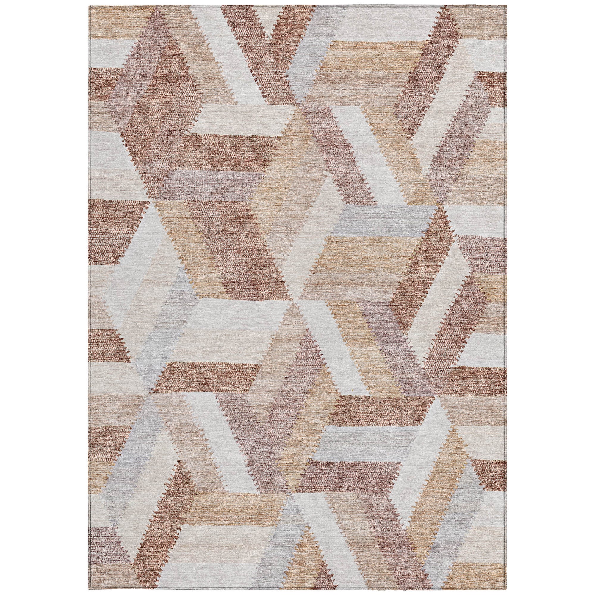 5' X 8' Copper Geometric Washable Indoor Outdoor Area Rug-7