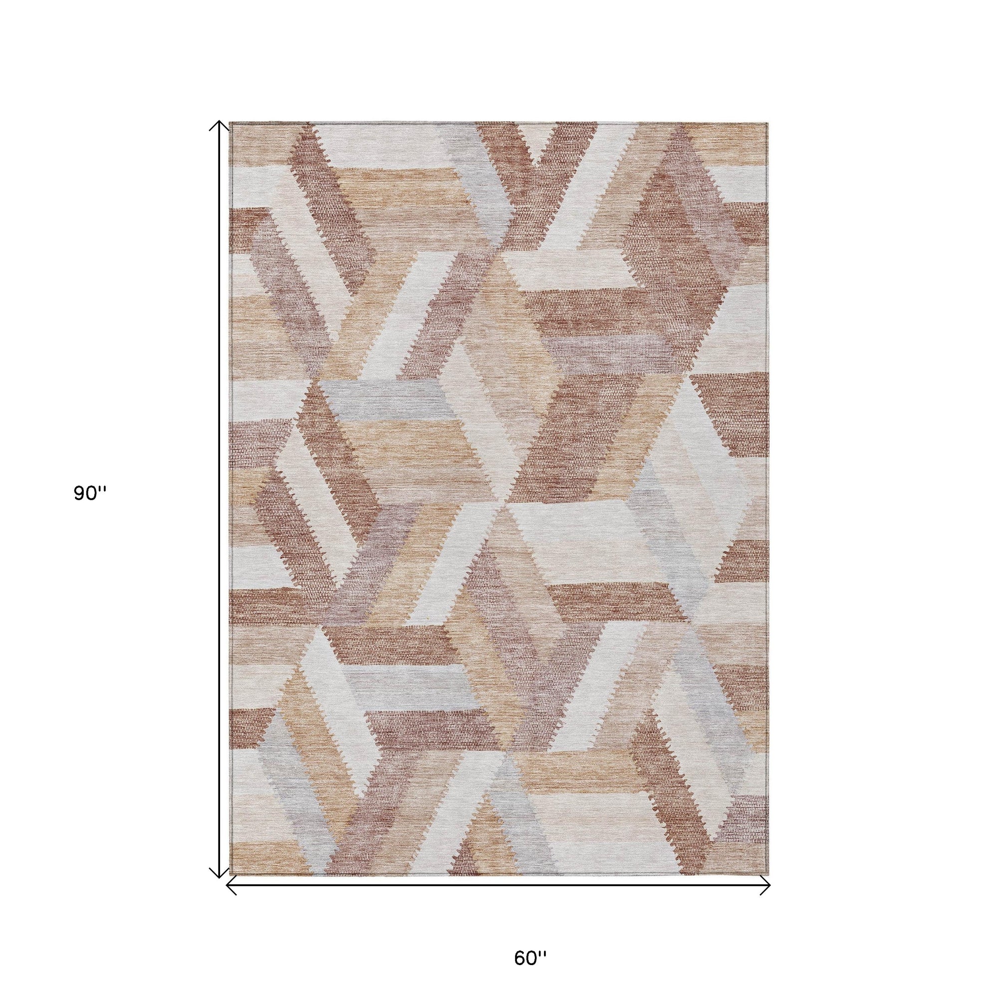 5' X 8' Copper Geometric Washable Indoor Outdoor Area Rug-2