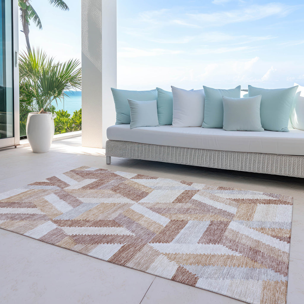 5' X 8' Copper Geometric Washable Indoor Outdoor Area Rug-8